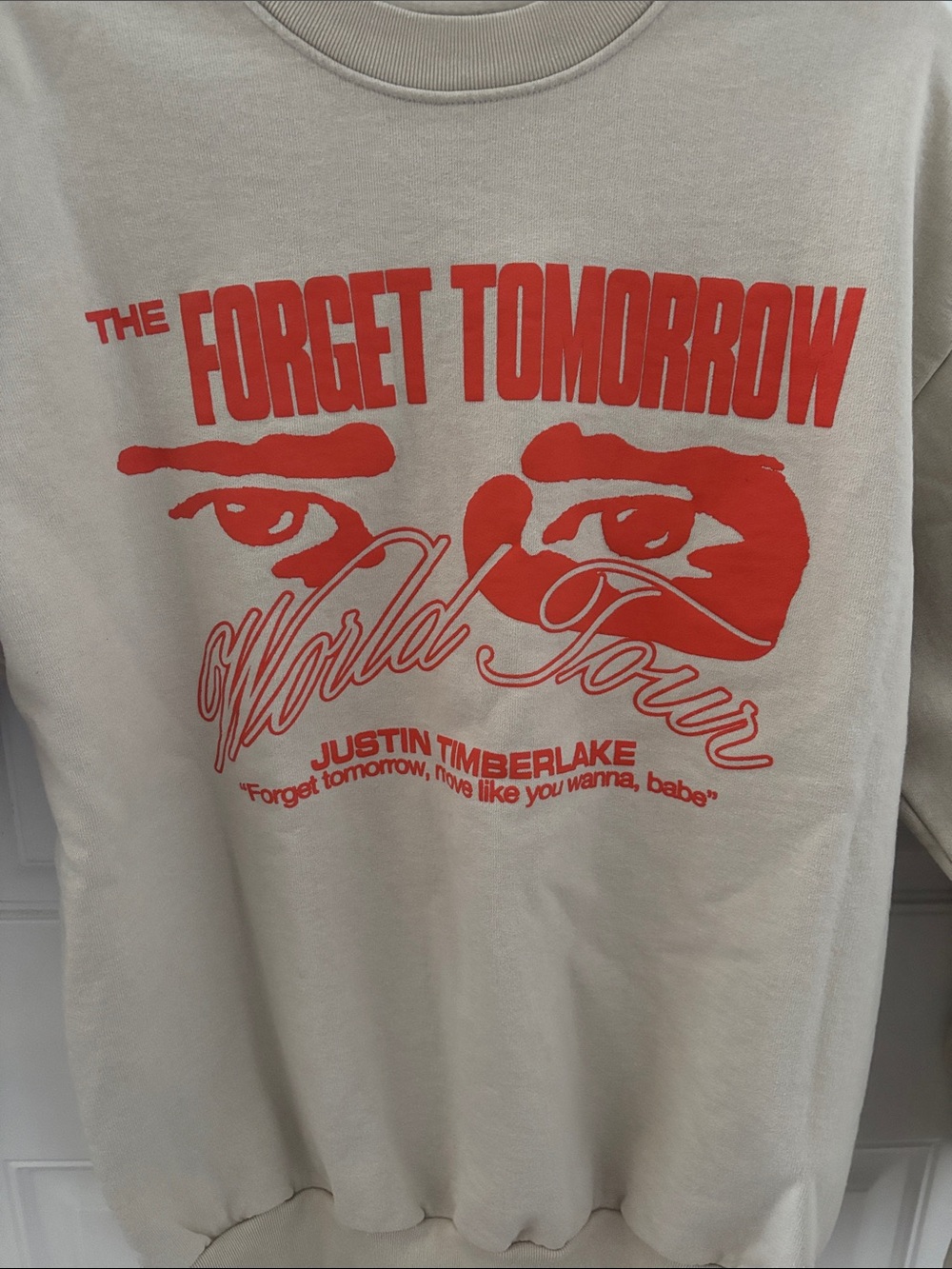 Justin Timberlake Beige Crewneck with Red Tour Graphic